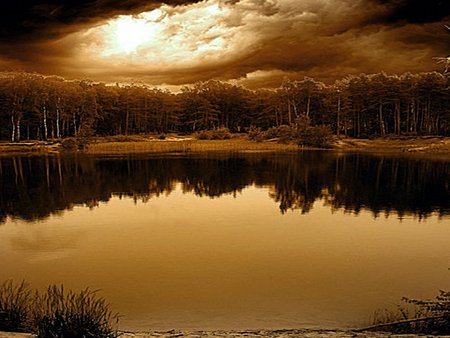 Noche - sepia, night, water, sky