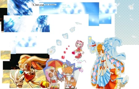 cream boken desho~desho! - tails, cream, anime, amy, dress, cheese, pink hearts, umbrella, red, video games, cream the rabbit