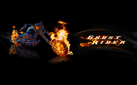 Ghost Rider - fire, reflection, bike, wording, abstract, burning