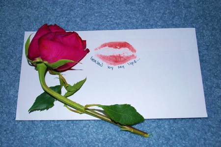 Sealed with a kiss - rose, kiss, message, note