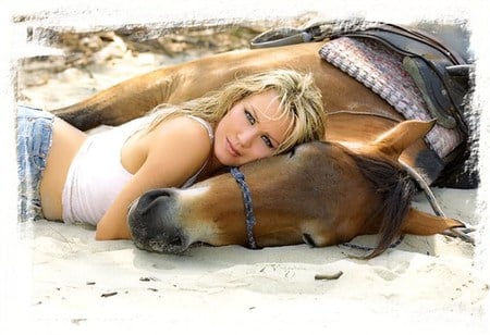 My Best Friend - calm, resting, woman, friends, love, horse