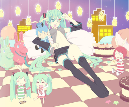 Hatsune Miku - anime, vocaloid, twintails, puppets, meiko, girl, toys, hatsune miku, long hair, kaito, blue hair, cute, sexy, blue eyes