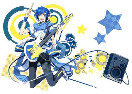 Kaito - sexy, guitar, blue eyes, kaito, blue hair, vocaloid, boy, anime, short hair, cute