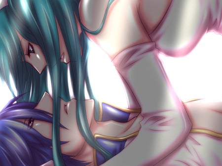 Miku & Kaito - hatsune miku, sexy, girl, twintails, blue eyes, long hair, kaito, blue hair, boy, vocaloid, anime, cute, short hair