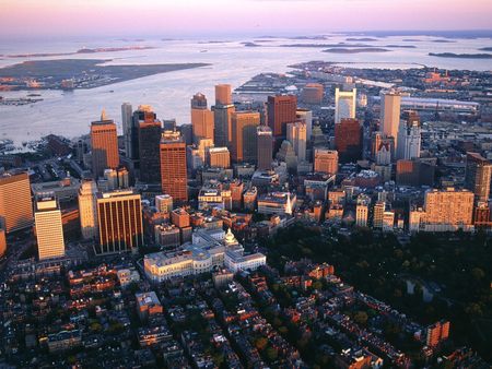 Downtown Boston Massachusetts - downtown, air view, birdseye view, massachusetts, boston, aerial view, skyscrapper