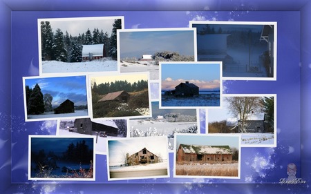 Winter Barns 2 - farm, rural, blue, old, widescreen, country, barns