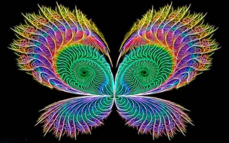 Rainbow Butterfly - glow, abstract, colorful, peacock, sparkling, butterfly, lovely, fractal