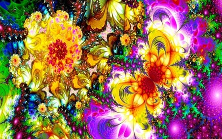 The Yellow Butterfly - flowers, glow, abstract, colorful, sparkling, butterfly, fractal