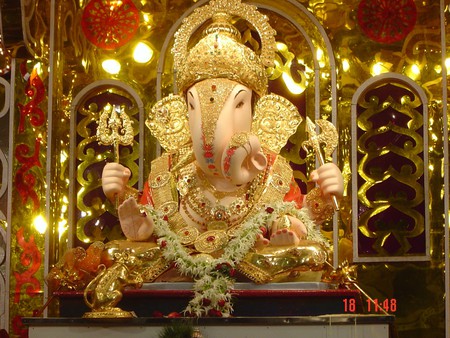 Ganesha - idol, hindu, elephant, gold, ganesha, god, altar, statue