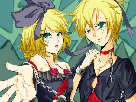 Len & Rin - sexy, brothers, kagamine rin, girl, blue eyes, blonde hair, vocaloid, boy, anime, kagamine len, cute, short hair