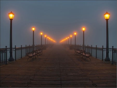 going to nowhere - street lamps, nowhere, romantic, evening, walk, secret, lamps, sunset