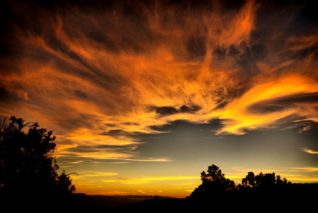 Sunset - black, sunset, blue, orange, sky