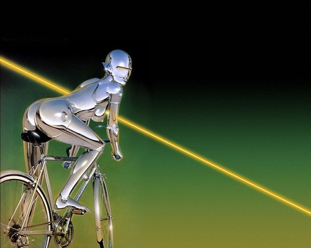 Hajime Sorayama - crome, bike, robot, girl, green