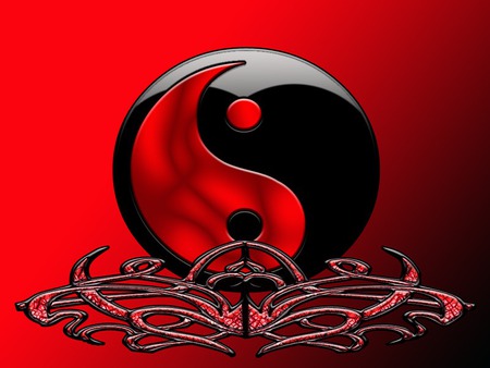 Gothic Ying n Yang - fancy, black, red, gothic, ornate