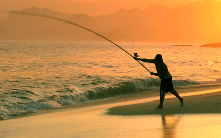 Summer Activities - fishing, ocean, beach, coastline, summer, sunset, coast, nature, beautiful, sunrise, sea