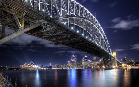 Bridge To The City - night time, skyline, city, city lights, night, architecture, metropolis, bridge