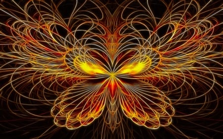 Fiery Butterfly - glow, abstract, colorful, insects, butterfly, beauty, fractal