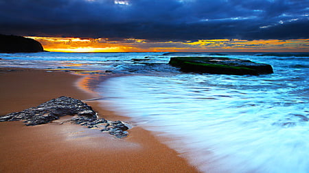 Emptiness - blue, beach, island, sea, wave, rocks, sky