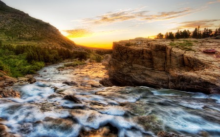 Beautiful... - sky, sunshine, trees, peaceful, water, stream, colorful, great, amazing, river, clouds, rivers, rock, tree, flow, nature, beautiful, colors