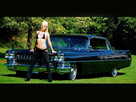 Babe Posing On Cadillac - caddy, model