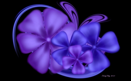 Lavender and Blue - black, fantasy, cg, paint, painting, dark, blue, digital painting, digital, colors, color, flower, lavender