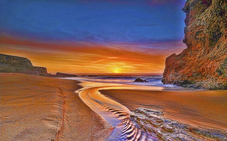 The Stream - nature, beach, island, stream, ocean, reflection, rocks, sky