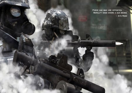 Force and Mind - combat, soldier, mask, weapon, smoke, military