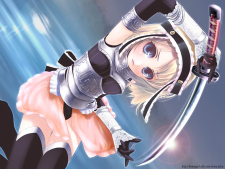 Yori - sexy, girl, blue eyes, thighhighs, yori, blonde hair, anime, sword, short hair, cute