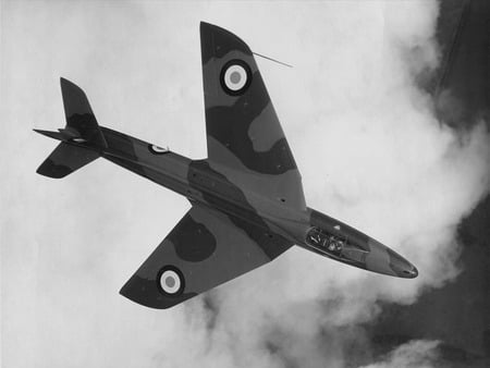 Hawker Hunter - black and white, royal air force, jet fighter, hawker hunter