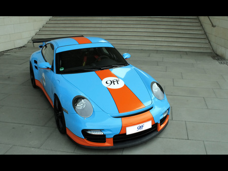 Porsche 997 - ligthblue, car, orange