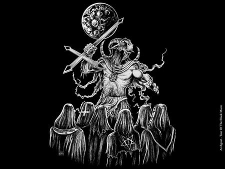 Archgoat:Tour of the Black Moon - moon, scary, satan, religion, evil, satanic, drawing, horns, cross, hell, dark, red, pain, goat, demon, pentagram