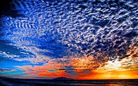 Blue Mood - clouds, ray, blue, ember, ocean, mountain