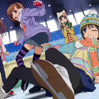 Group of anime girls are ice skating