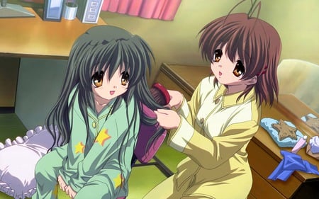 Nagisa and FÅ«ko - clannad, fuko ibuki, pjyama, cute, nagisa furukawa, anime, girl