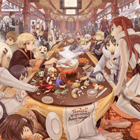 Anime people at a feast