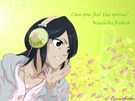 Spring breeze - sakura, cherry blossoms, spring, soulreaper, petals, shinigami, green, kuchiki, rukia