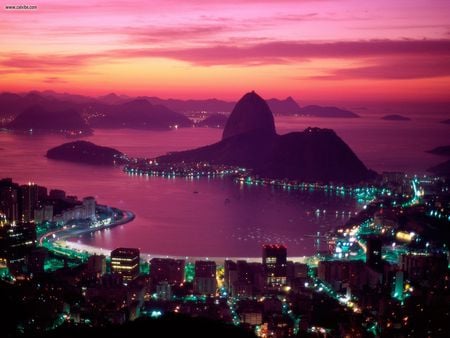 Sugarloaf at dusk  - city, skyline, dusk, paradise