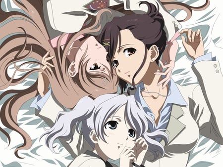 Cuddle - bed, anime girl, harem