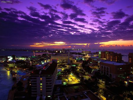 twilight  - city, mexico, resort, lights