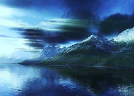 The storm has ended - lake, clouds, reflections, dark, wisps, mountain