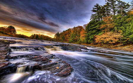 Surprising - beauty, sky, sparkling, trees, forest, river, stream, waterfall