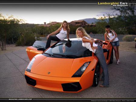 Power - babes, orange, models, lambo