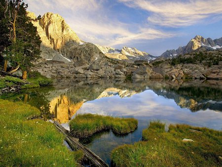 Sierra nevada - river, clouds, mountain, snowy