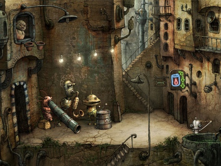 Alley - abstract, alley, town, band, weird, city, robot, music, musician, drawing, fantasy, funny, painting, surreal, art