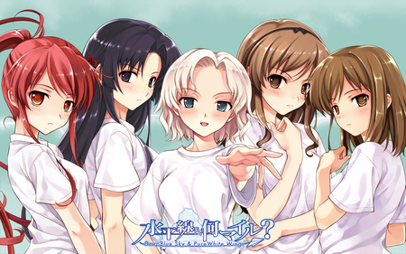 Deep blue sky & pure white wings - girls, deep blue sky and pure white wings, blush, cute, sexy, anime