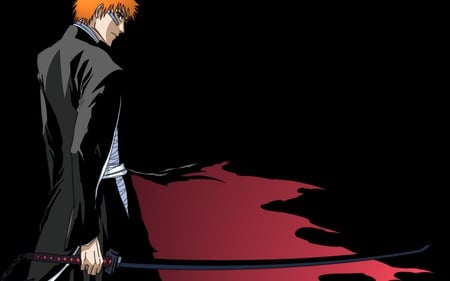 Bleach - cloak, bleach, dark, anime, ichigo, sword, black