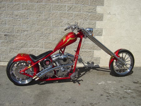 Red Street Chopper - red, chrome, bike, motor bike, gold, chopper, sled, motorcycle