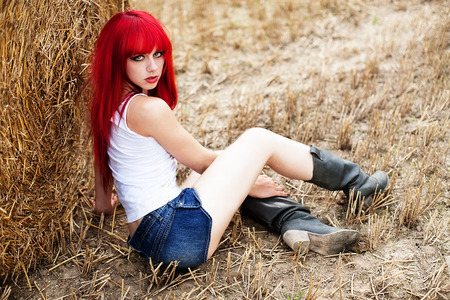 Red hair - woman, sexy, girl, female, eyes, photography, black, model, legs