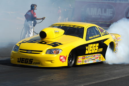 Jegs Pro Stock - fast, pro stock, smoke, burn out, race car, yellow, speed, car, race track