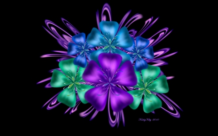 Petite Bouquet - colorful, bouquet, airbrush, digital paint, paint, purple, amazing, cool, digital art, petals, color, teal, chic, splendidly, beautiful, digital painting, leaves, sweet, ribbons, wonderful, black, airbrushing, gorgeous, pretty, green, paintings, cute, lavender, magnificent, love, magical, lovely, pollen, abstract, blue, splendor, flowers, colors, digital, karlajkitty, petite bouquet, flower